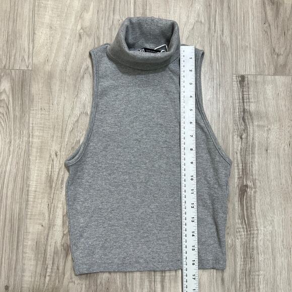 Zara Grey Ribbed Sleeveless Turtleneck Crop Top Size M - Picture 4 of 7